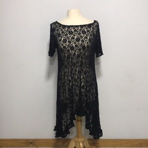 Black lace stretch high low ribbon tunic dress LG